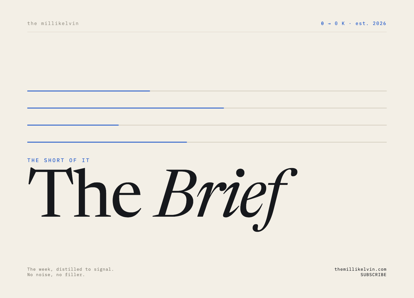 The Brief. The short of it. The week, distilled to signal. No noise, no filler.